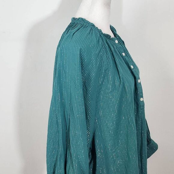a.n.a Blue Boho Blouse with Full Sleeves Size XL Tall Blue and Silver Top - Picture 4 of 10